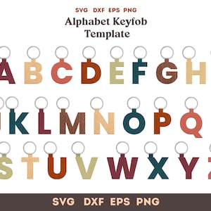 Alfabet sleutelhanger sjabloon SVG, brief sleutelhanger svg, kunstleer sleutelhanger svg patroon, Glowforge Cricut leer laser Svg cut-bestand bundel