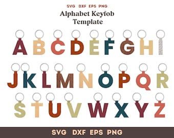 Alphabet Keychain Template SVG, letter keychain svg, faux leather Keychain svg Pattern, Glowforge Cricut Leather laser Svg cut file Bundle