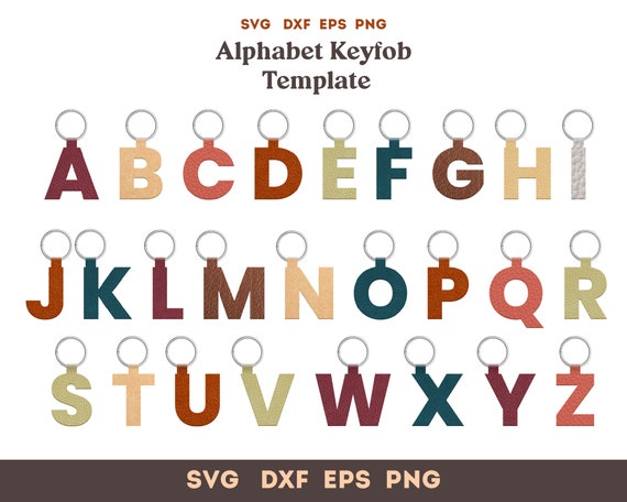 Alphabet Keychain Template SVG, letter keychain svg, faux leather Keychain svg Pattern, Glowforge Cricut Leather laser Svg cut file Bundle