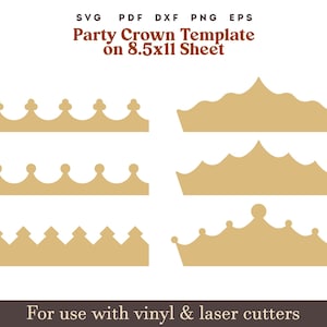 Krone SVG-Vorlage, Geburtstagskrone svg, Prinzessin Krone svg Partyhut svg, bedruckbare Papierkuh PNG PDF auf 8,5 x 11 "Blatt Krone Laserschnittdatei