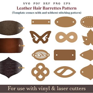 Leather Hair Barrette Pattern svg, hair Barrette svg, Leather Hairslider Pattern, Leather stick Barrette laser cut file Bundle SVG Digital