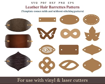 Leather Hair Barrette Pattern svg, hair Barrette svg, Leather Hairslider Pattern, Leather stick Barrette laser cut file Bundle SVG Digital