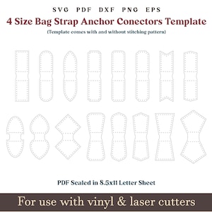 Strap connector SVG PDF Template, 0.5" to 1.25" Bag Strap End Anchor, Handbag clasp closures, Purse making Glowforge Leather laser cut file