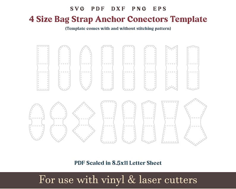 Strap connector SVG PDF Template, 0.5" to 1.25" Bag Strap End Anchor, Handbag clasp closures, Purse making Glowforge Leather laser cut file