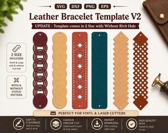 Leather Bracelet SVG Template, Laser Cut Leather Pulsera SVG, DIY Jewelry Crafts, Cricut Glowforge cutting file Bundle Dxf