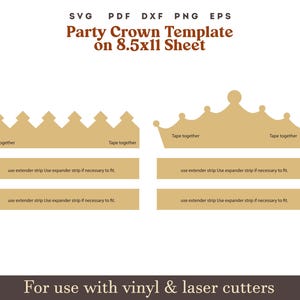 Crown SVG Template, Birthday crown svg, Princess crown svg Party Hat svg, Printable paper cown PNG PDF on 8.5x11" Sheet crown laser cut file