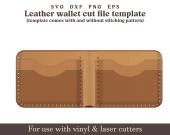 Leather Wallet cutting Template SVG, 5 Pocket Bifold Wallet Svg Pattern With Sewing Stiches, Glowforge Leather laser cutting file Bundle svg
