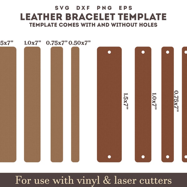 Basic Leather Bracelet Template SVG, Leather Bracelet Svg files, Bracelet Shapes Svg, Glowforge Leather laser cutting file Bundle SVG, DXF
