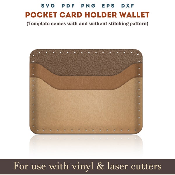 Leather Card wallet svg template cut file, PDF Pocket leather card holder Pattern With Sewing Stiches, Glowforge cricut Leather laser file