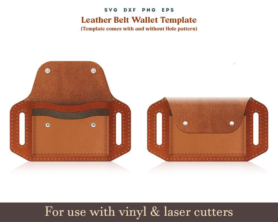 Leather belt wallet Svg Template, Leather waist belt pouch card cash Holder Svg Pdf Pattern, Glowforge cricut Leather laser wallet cut files