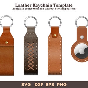 Leather Keychain SVG, air tag Key Fob Template SVG, Leather Keychain Pattern With Sewing Stiches, Glowforge Leather laser cutfile Bundle svg