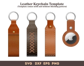 Llavero de cuero SVG, etiqueta de aire Plantilla de llavero SVG, patrón de llavero de cuero con puntos de costura, Glowforge Leather laser cutfile Bundle svg