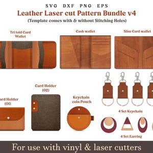Paquete de archivos de cuero cortados con láser, billetera de cuero cortada con láser, billetera de tarjeta minimalista, pendiente cortado con láser, llavero cortado con láser, paquete de archivos de cuero cortados con láser