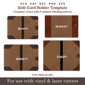 Modelo SVG para porta-placar de golfe, capa para caderno de pontuação de golfe em 4 tamanhos, padrão PDF SVG com pontos de costura, arquivo de couro Cricut Glowforge cortado a laser