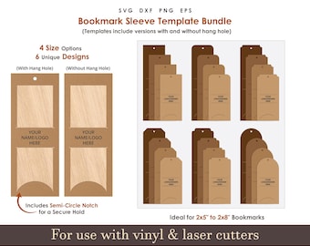 Bookmark Sleeve SVG, 6 Set Bookmark Sleeve cut file Template, Bookmark Display Card SVG, Bookmark Holder Template, Cricut glowforge cut file