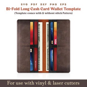 Plantilla de billetera de cuero SVG, billetera de cuero plegable para tarjetas de efectivo, billetera multibolsillos en PDF Glowforge Cricut, archivo de cuero cortado con láser SVG, DXF