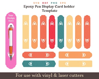 Pen Holder Svg Template, Epoxy Pen display card PNG, Pen Cards Svg, Glitter Pen Packaging cards Svg Cricut Cut files Bundle