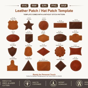 Leather patch Svg Template, PDF Hat Patch Shapes Pattern Bundle, Cricut Glowforge Leather Laser Cut Patch Shape Files DXF