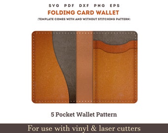 Leather Folding card holder wallet cut file svg, PDF leather card holder wallet Pattern With Sewing Stiches, Glowforge Leather laser file