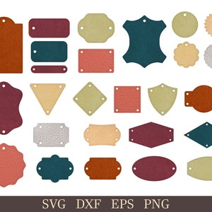 Modello per etichette in similpelle, pacchetto di modelli per etichette per maglieria, cucito, prodotti fatti a mano, indumenti, file di taglio per etichette in pelle, etichette per abbigliamento SVG
