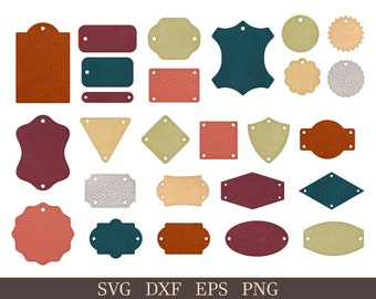 Plantilla de etiquetas de cuero sintético, paquete de plantillas de etiquetas para tejer, coser, artículos hechos a mano, prendas de vestir, archivo de corte de etiquetas de cuero, etiquetas de ropa SVG