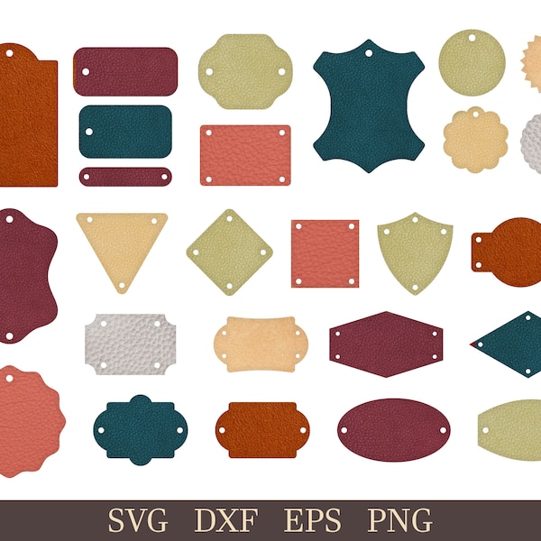 Faux Leather Tags Template, Tags template Bundle for Knitting,Sewing,Handmade goods, Garments, Leather Labels cut file Clothing Labels SVG
