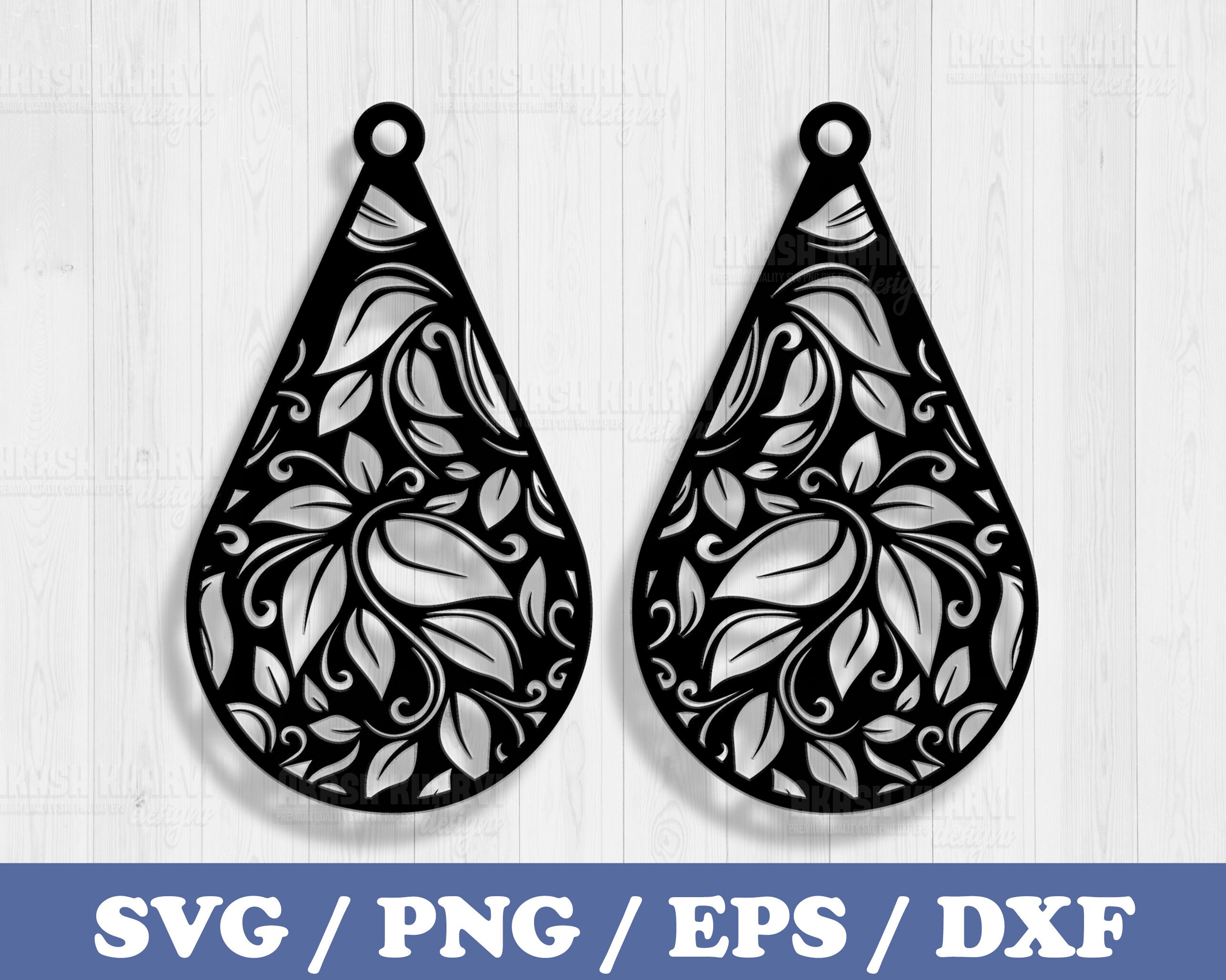 Leaf Pattern Earrings Laser Cut Tear Drop Svg File Leaf Etsy