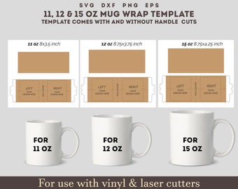 11oz 12oz 15oz Mug wrap template svg, mug template SVG, Mug svg, cricut mug press template, full mug wrap template with handle cut png svg