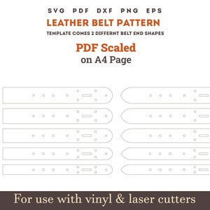Leather Belt PDF Pattern Svg 5 different size Belt End Template SVG Pattern, Leather laser cutting file Bundle svg pdf on size A4 Print