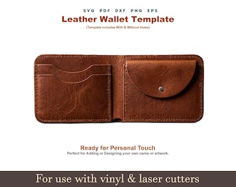 Leather Wallet SVG Cut file, 4 Pocket Bi-fold PDF Wallet Pattern With Sewing Stiches, Cricut Glowforge laser Cut DXF