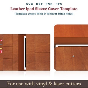 Peut inclure: Modèle de housse pour iPad en cuir marron avec des trous de couture. Le modèle est destiné à être utilisé avec des découpeuses vinyle et laser. Les formats de fichiers SVG, DXF, PNG et EPS sont inclus.