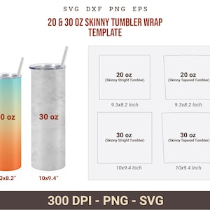 20oz Skinny Tumbler Wrap Template Tapered Straight Tumbler Template Svg, 30oz Skinny Tumbler Full Wrap, Sublimation Template 300 dpi PNG SVG