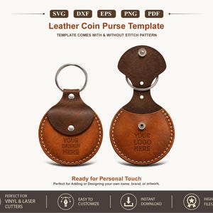 Szablon SVG skórzanej, minimalistycznej portmonetki, wzór laserowy i PDF, szablon miniaturowej sakiewki na monety, Glowforge, pliki do cięcia laserowego sztucznej skóry