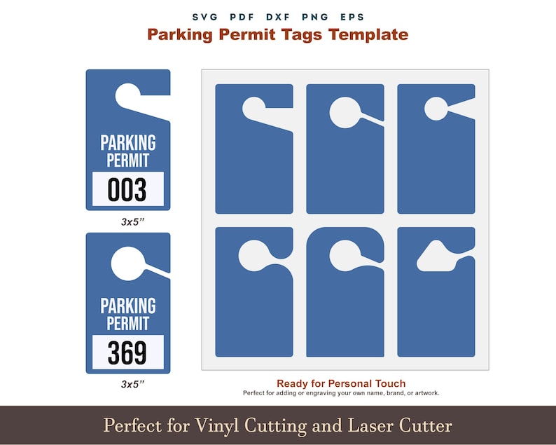 Parking Permit Tag Svg Template, 6 Set Parking Permit Placards Hang