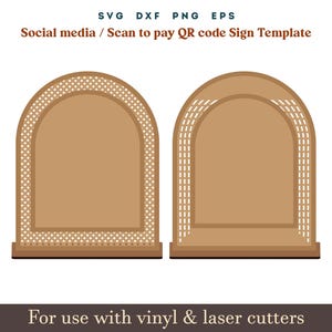 Qr code sign svg, Scan to pay social media sign template, 9 Set Acrylic wooden Display Stand Sign Template Glowforge SVG Dxf Laser cut Files