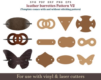 Leather Hair Barrette SVG PDF Pattern, leather hair clip Leather Hairslider Pattern, Leather stick Barrette laser cut file Bundle  SVG