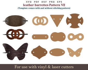 Barrette de cheveux en cuir SVG PDF Pattern, pince à cheveux en cuir Leather Hairslider Pattern, Leather stick Barrette laser cut file Bundle SVG