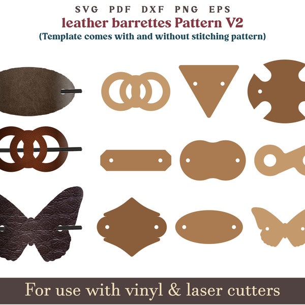 Leder Haarspange SVG PDF Muster, Leder Haarspange Leder Hairslider Muster, Leder Haarspange Laser geschnitten Datei Bundle SVG