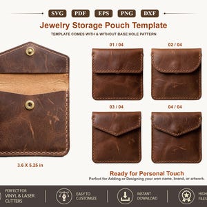 Leather Jewelry Pouch SVG Template, Jewelry Storage Pouch Pattern, Leather Coin & Small Item Pouch PDF, Cricut Glowforge Laser Cut File DXF