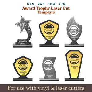 Premio trofeo in formato SVG, premio in legno acrilico con motivo tagliato al laser, file di taglio laser DXF per targa glowforge in formato SVG