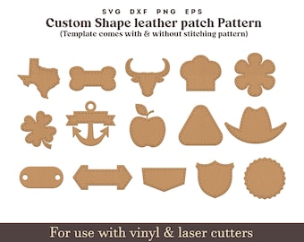 leather Patch svg, Hat Patch Template, Custom shape hat patch Shape Svg With Sewing Stiches, Cricut Glowforge leather laser Cut file Bundle