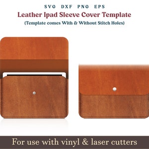 Ipad Sleeve Pattern SVG, modèle d'étui pour tablette en cuir, modèle DXF d'étui ipad en cuir avec points de couture, fichier découpé au laser en cuir Glowforge