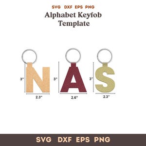 Alphabet Keychain Template SVG, letter keychain svg, faux leather Keychain svg Pattern, Glowforge Cricut Leather laser Svg cut file Bundle image 2