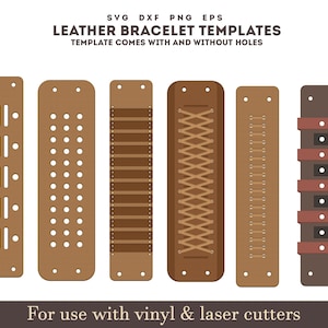 Lederarmband svg, 6 Set Einzigartige Lederarmband Vorlage mit Nähstiches, Glowforge Leder Laserschnittdatei Bundle svg dxf