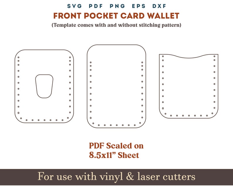 Leather Front Pocket Card Wallet Svg Template, PDF Leather Minimalist ...