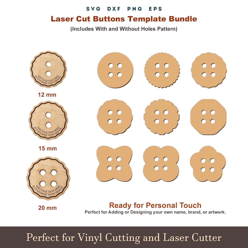 Buttons SVG Template for Laser Cutting, 9 Style Wooden Button Patterns ...