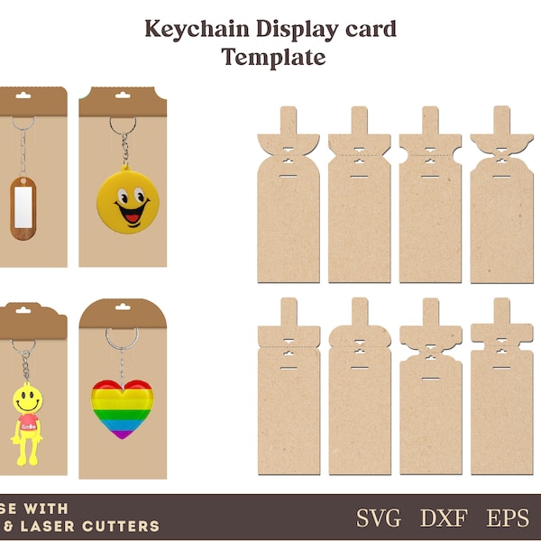 Keychain Display Card SVG, Key Fob Display Card Template, Keyring Holder svg, Bow Card Template Svg dxf, Keyring card laser cutfile Bundle