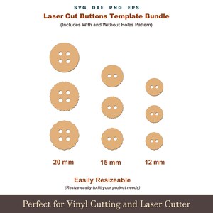 Buttons SVG Template for Laser Cutting, 9 Style Wooden Button Patterns, Sewing Craft Button SVG, Glowforge Cricut Cut File DXF Bundle