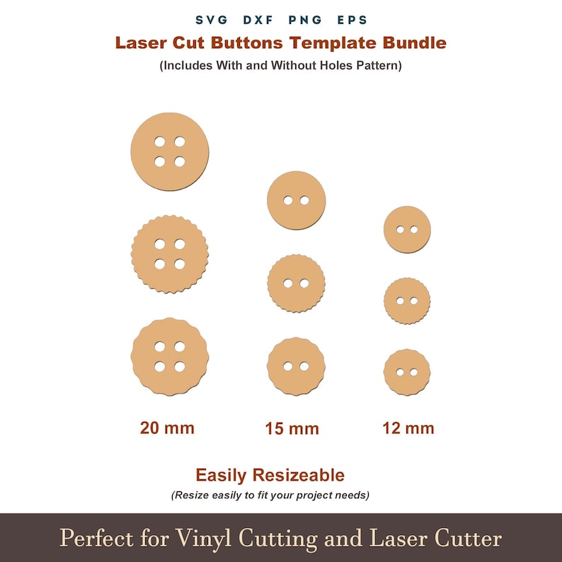 Buttons SVG Template for Laser Cutting, 9 Style Wooden Button Patterns, Sewing Craft Button SVG, Glowforge Cricut Cut File DXF Bundle