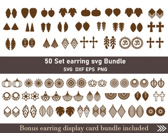 50 Set Earrings SVG, bundle with display earring card svg, wooden earring svg bundle, laser leather earring template, glowforge earrings svg